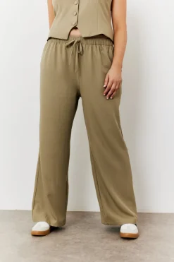 Outlet In The Style Elasticated Mid Rise Wide Leg Trouser Khaki