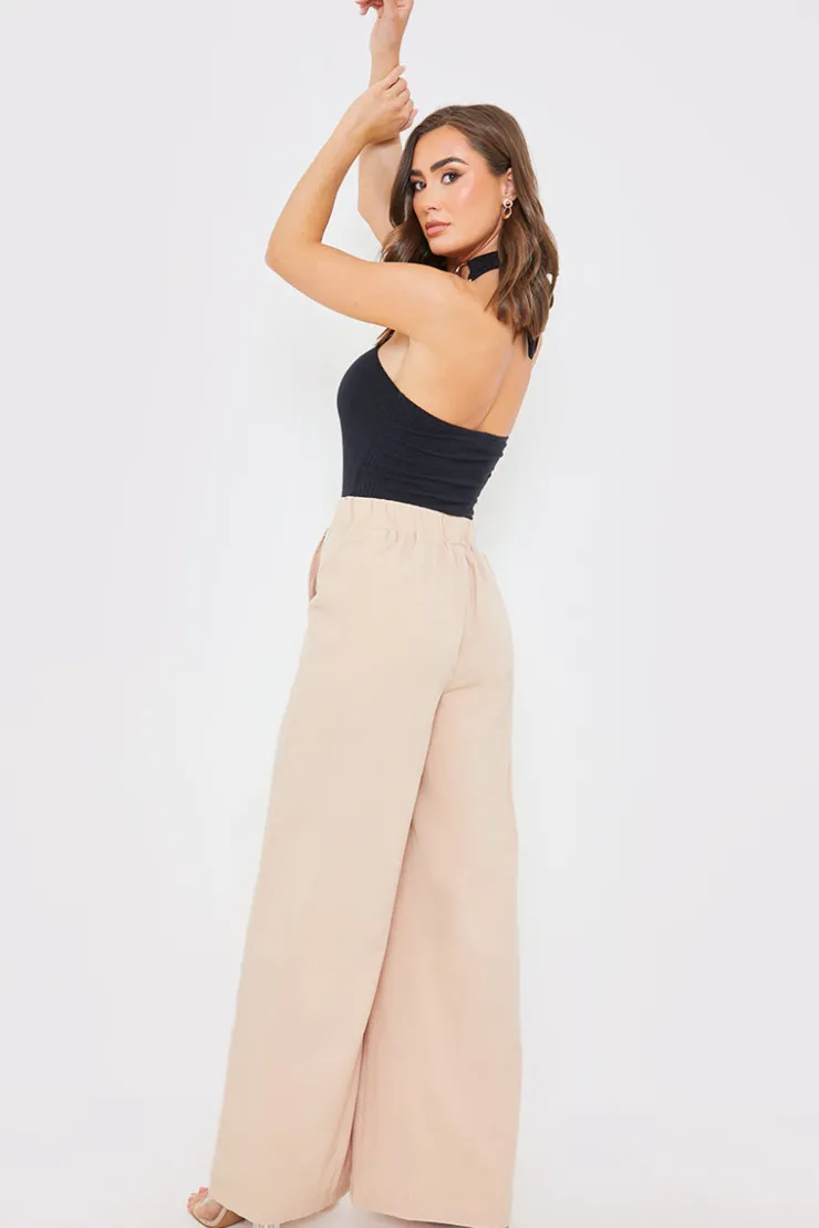 Discount In the Style Elasticated Waist Wide Leg Trousers Stone