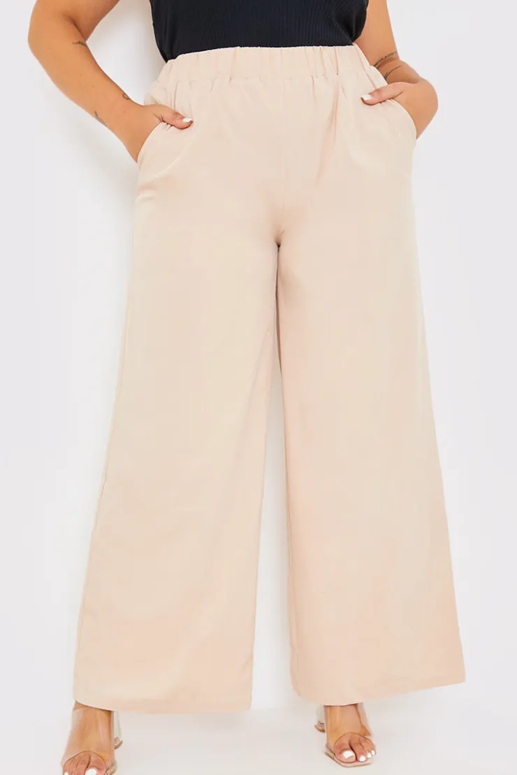 Discount In the Style Elasticated Waist Wide Leg Trousers Stone