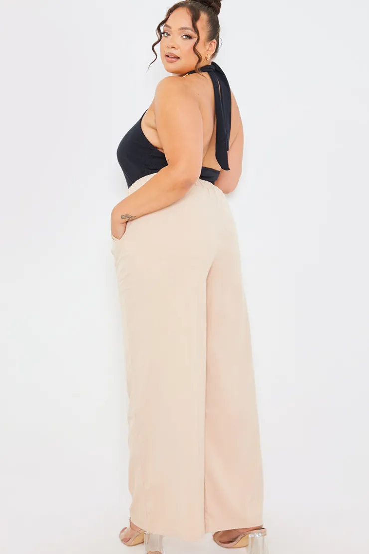 Discount In the Style Elasticated Waist Wide Leg Trousers Stone