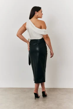 Clearance In the Style Faux Leather Wrap Skirt Black