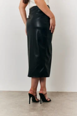 Clearance In the Style Faux Leather Wrap Skirt Black