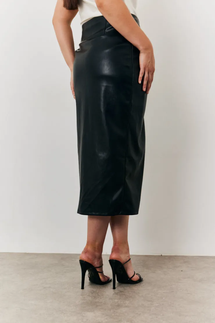 Clearance In the Style Faux Leather Wrap Skirt Black