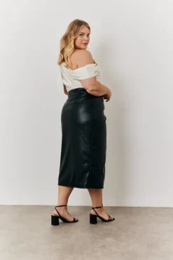 Clearance In the Style Faux Leather Wrap Skirt Black
