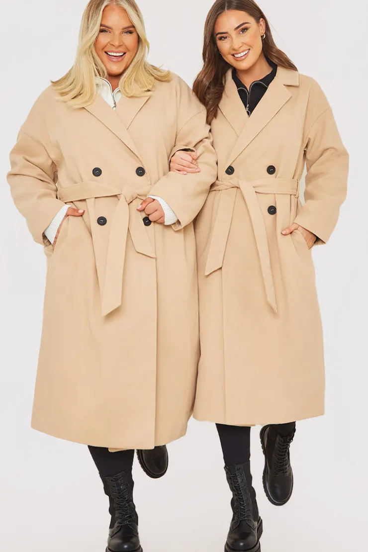 Hot In the Style Faux Wool Belted Longline Coat Camel