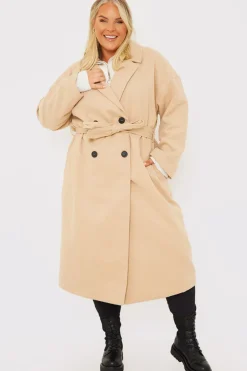 Hot In the Style Faux Wool Belted Longline Coat Camel