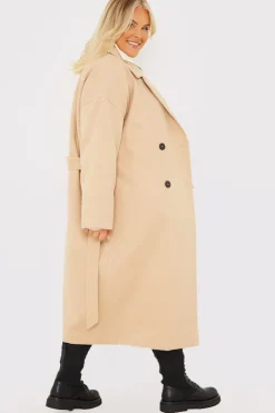 Hot In the Style Faux Wool Belted Longline Coat Camel