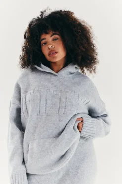 New Fits Embossed Knitted Co-Ord Hoodie Grey