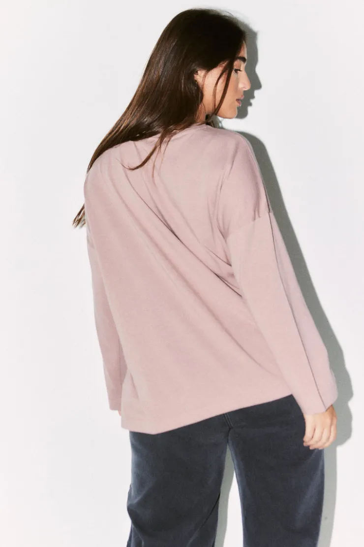 Best Fits Embroidered Crew Neck Long Sleeve T-Shirt Mauve