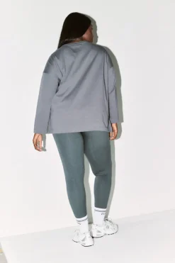 Clearance Fits Embroidered Crew Neck Long Sleeve T-Shirt Charcoal