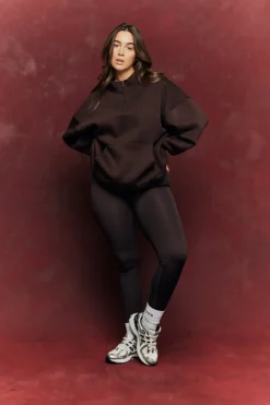 Clearance Fits Quarter Zip Printed Sweatshirt Chocolate