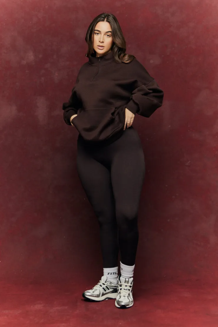 Clearance Fits Quarter Zip Printed Sweatshirt Chocolate