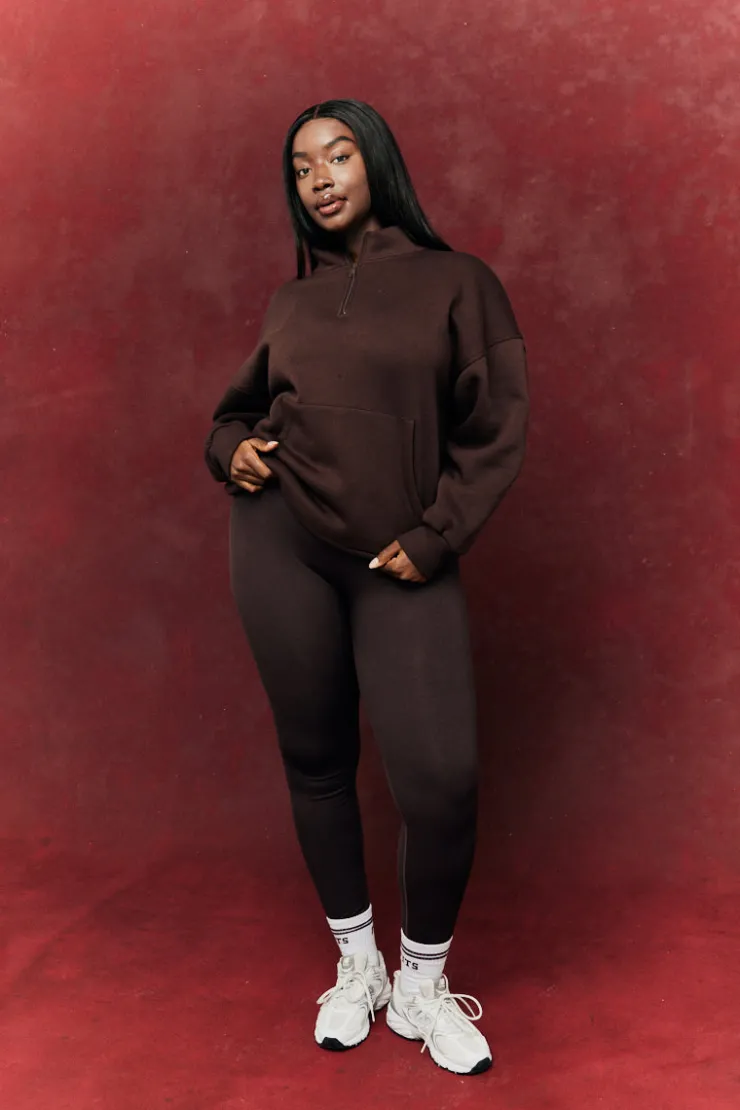 Clearance Fits Quarter Zip Printed Sweatshirt Chocolate