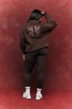 Clearance Fits Quarter Zip Printed Sweatshirt Chocolate