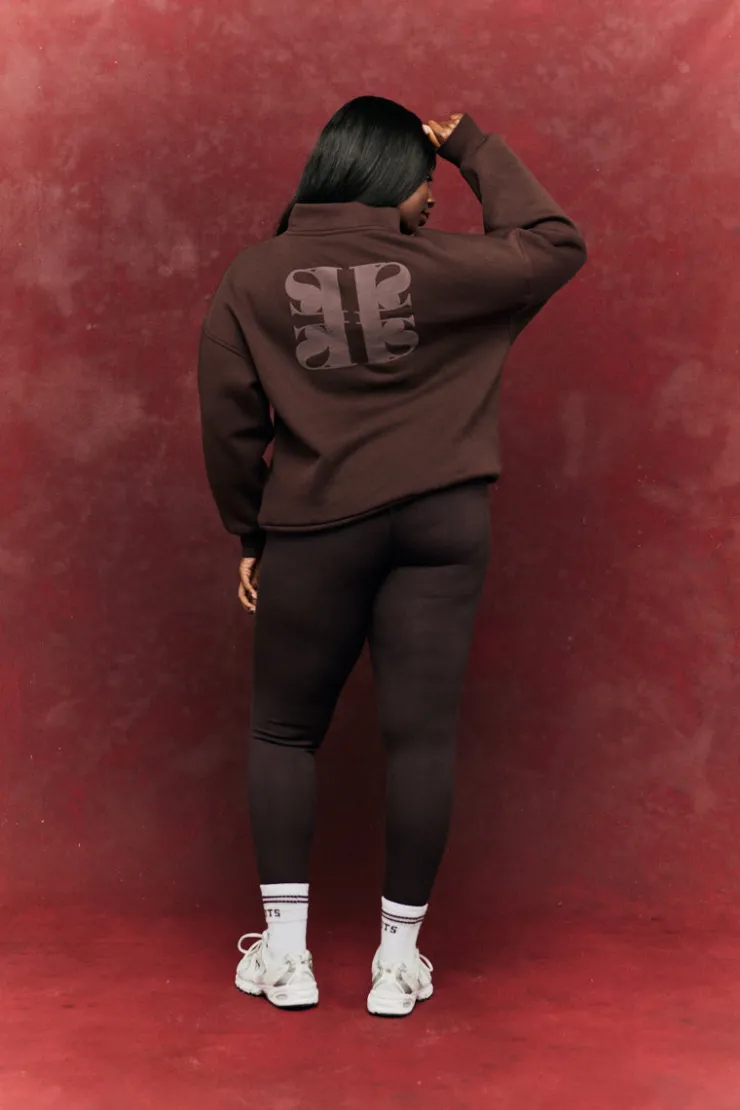Clearance Fits Quarter Zip Printed Sweatshirt Chocolate