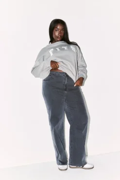 Sale Fits Slogan Knitted Crew Neck Sweatshirt Slate