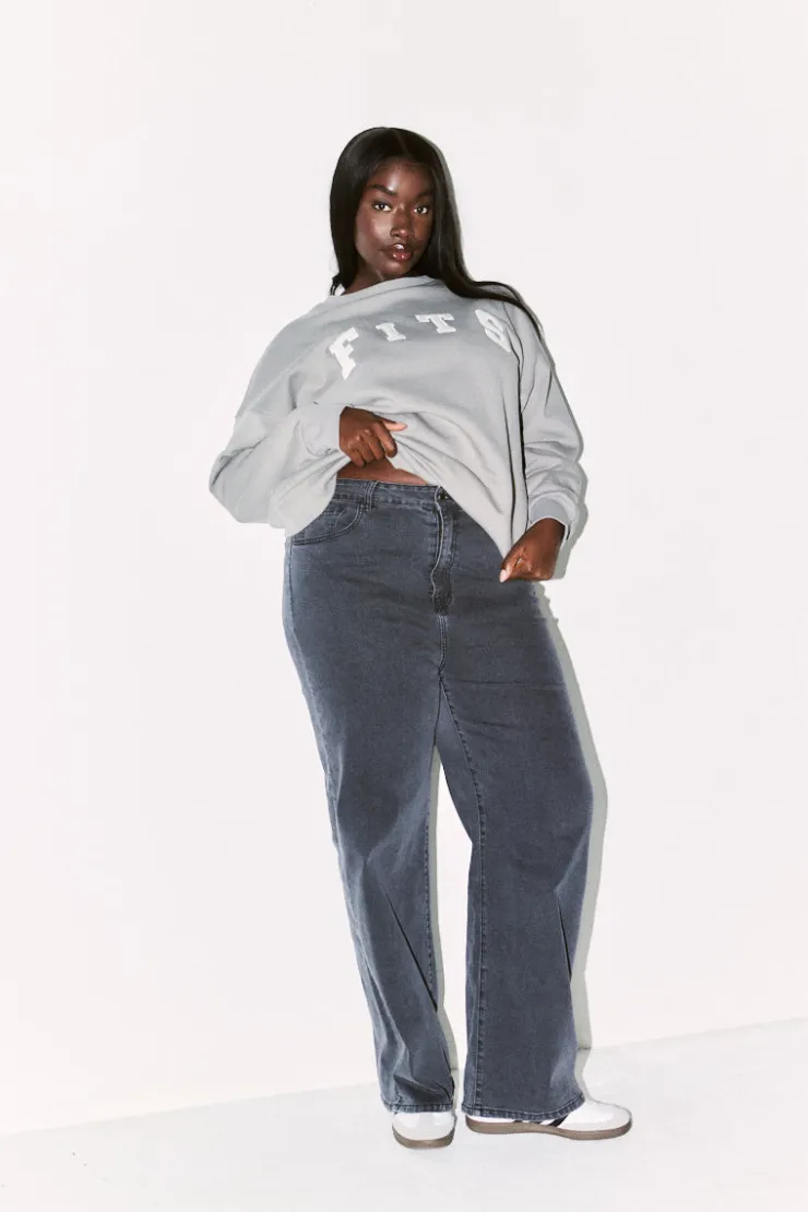 Sale Fits Slogan Knitted Crew Neck Sweatshirt Slate