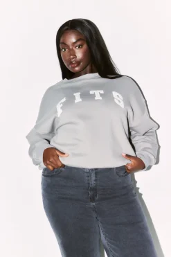 Sale Fits Slogan Knitted Crew Neck Sweatshirt Slate