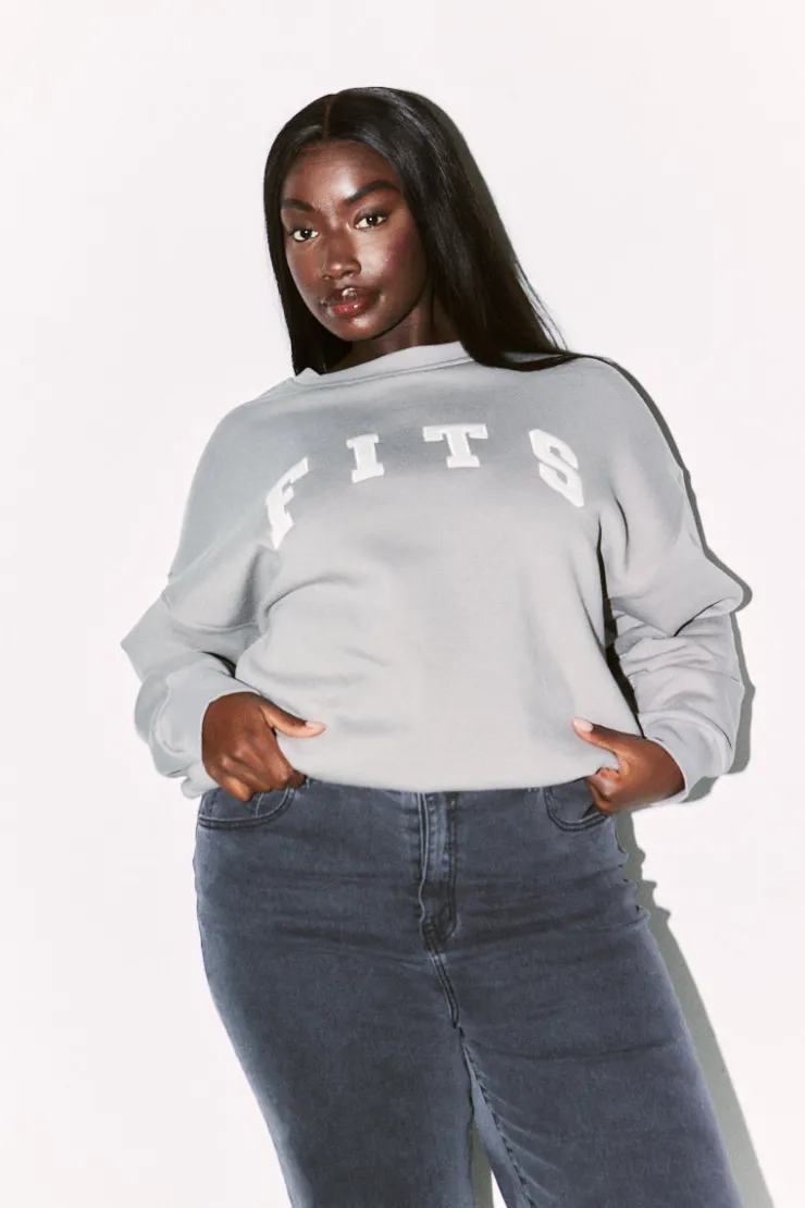 Sale Fits Slogan Knitted Crew Neck Sweatshirt Slate