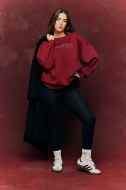 Clearance Fits Sports Printed Crew Neck Sweatshirt Burgundy