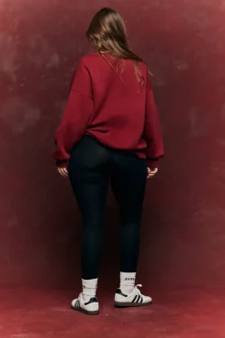 Clearance Fits Sports Printed Crew Neck Sweatshirt Burgundy
