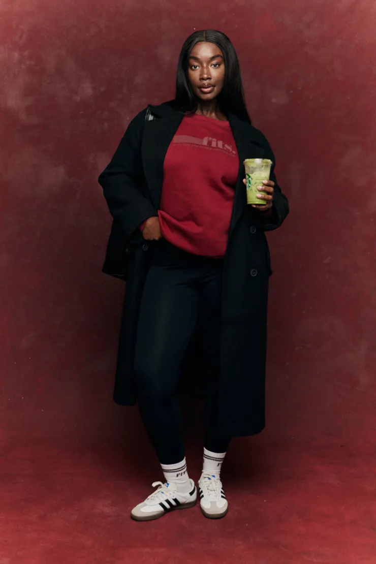 Clearance Fits Sports Printed Crew Neck Sweatshirt Burgundy