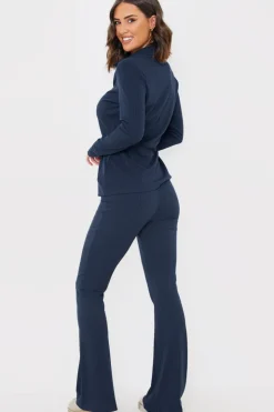 Clearance In the Style Flared Ribbed Co Ord Trouser Navy