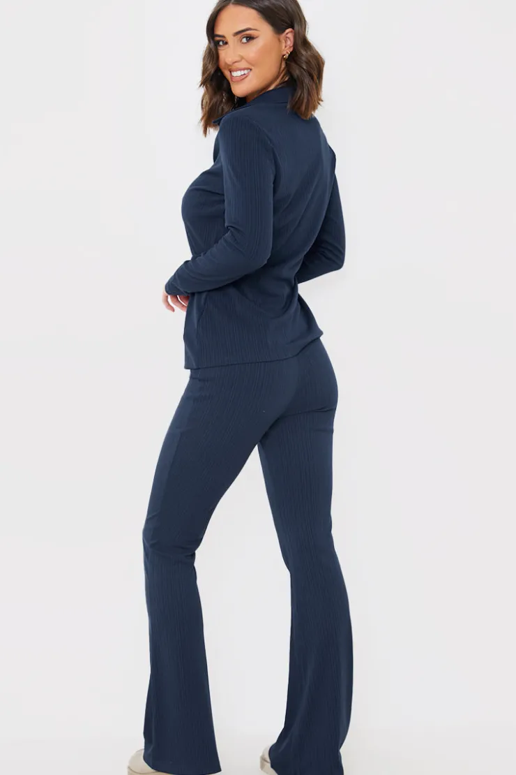 Clearance In the Style Flared Ribbed Co Ord Trouser Navy