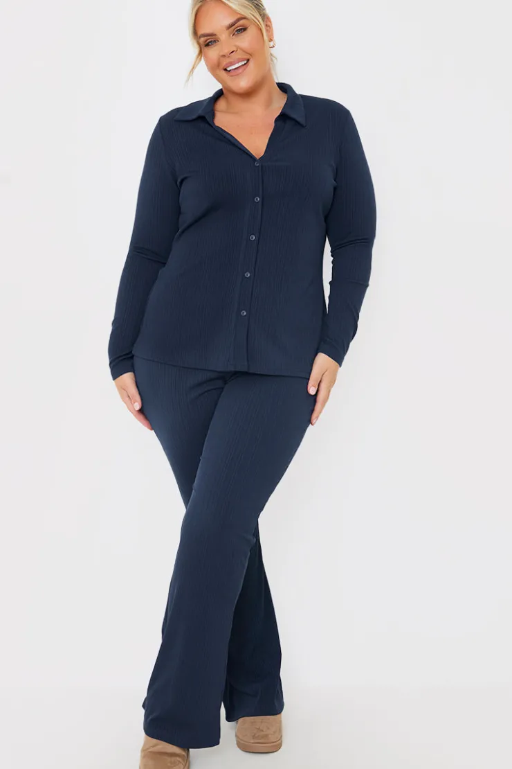 Clearance In the Style Flared Ribbed Co Ord Trouser Navy