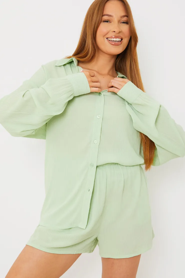 Outlet In the Style Floaty Co-Ord Beach Shorts Sage