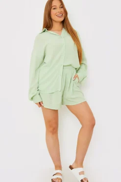 Outlet In the Style Floaty Co-Ord Beach Shorts Sage