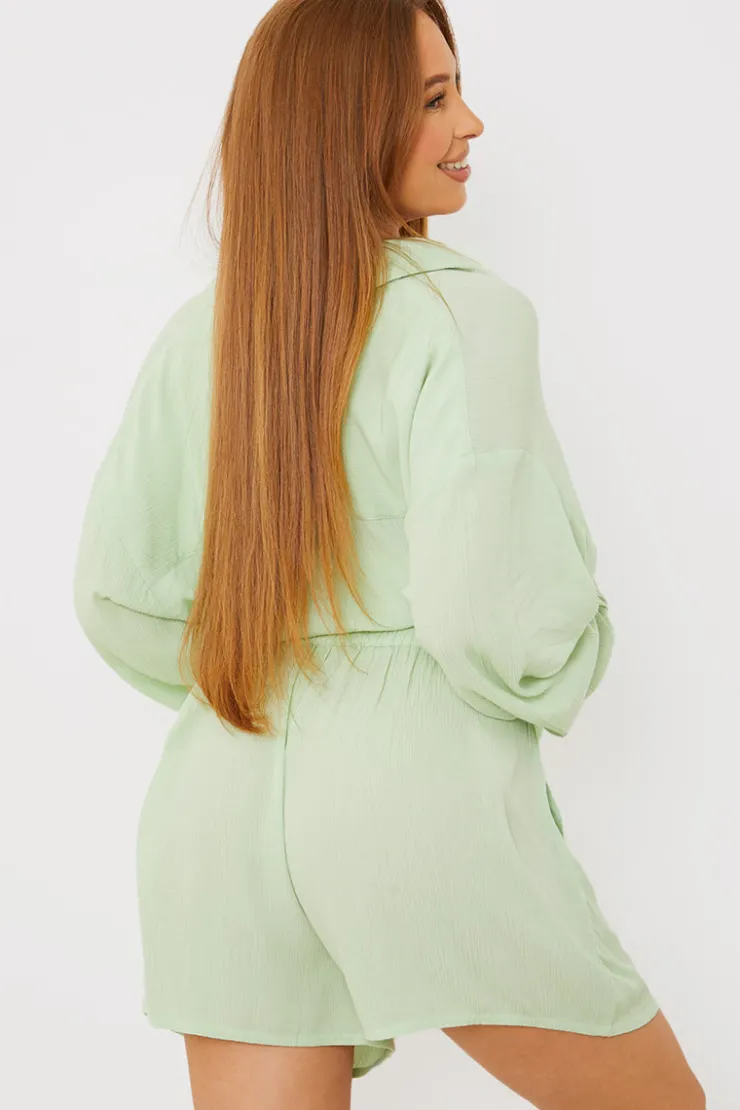 Outlet In the Style Floaty Co-Ord Beach Shorts Sage