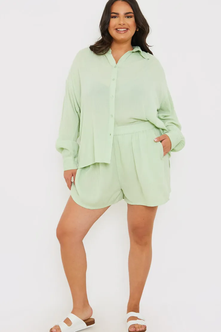 Outlet In the Style Floaty Co-Ord Beach Shorts Sage
