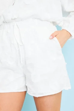 Online In the Style Floral Applique Drawstring Co-Ord Shorts White