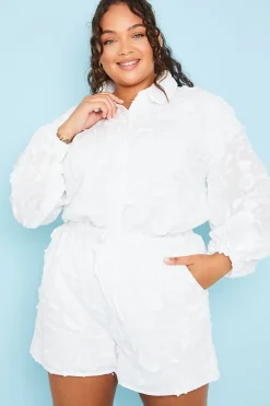 Online In the Style Floral Applique Drawstring Co-Ord Shorts White