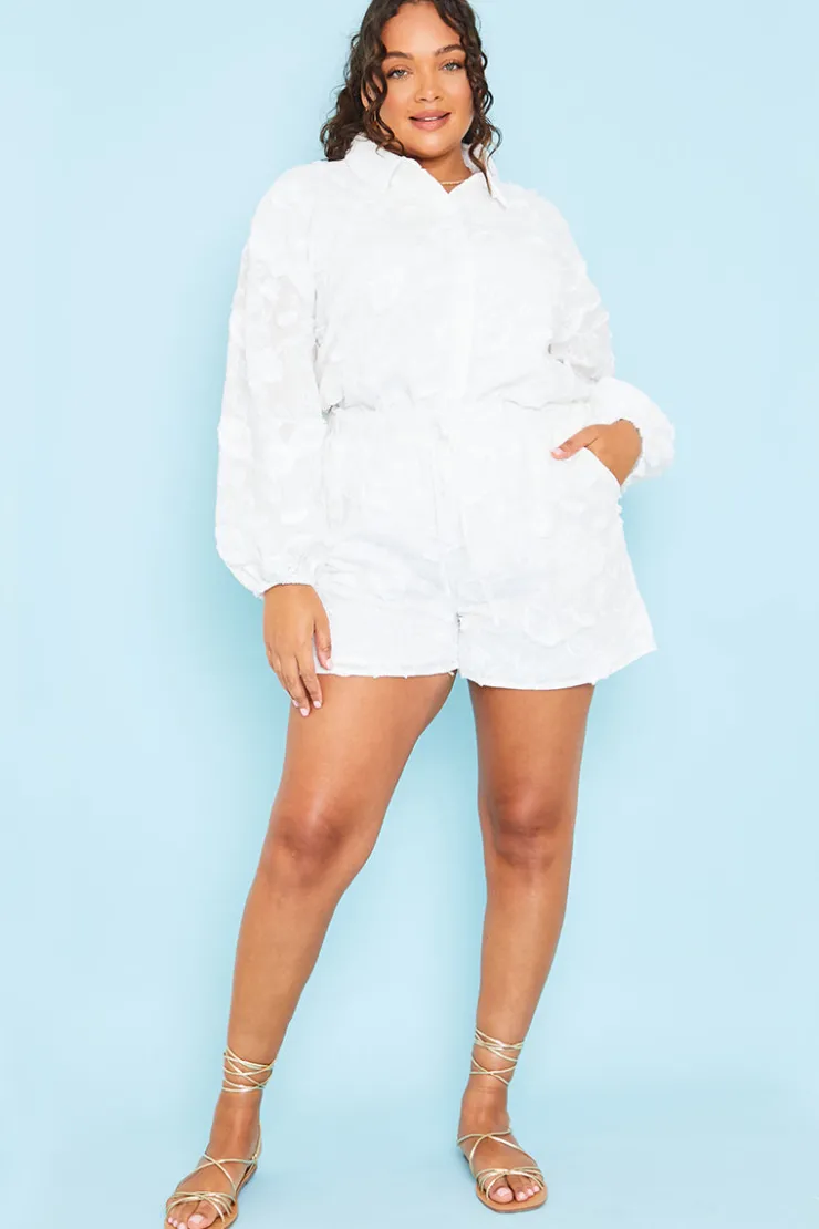 Online In the Style Floral Applique Drawstring Co-Ord Shorts White