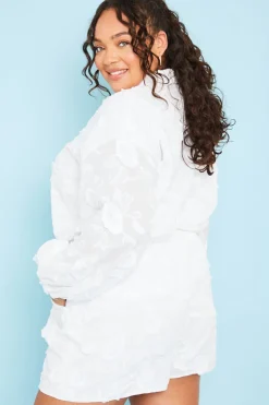 Online In the Style Floral Applique Drawstring Co-Ord Shorts White