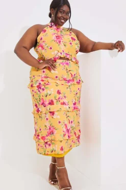 In the Style Floral Chiffon Maxi Co-Ord Skirt Lemon