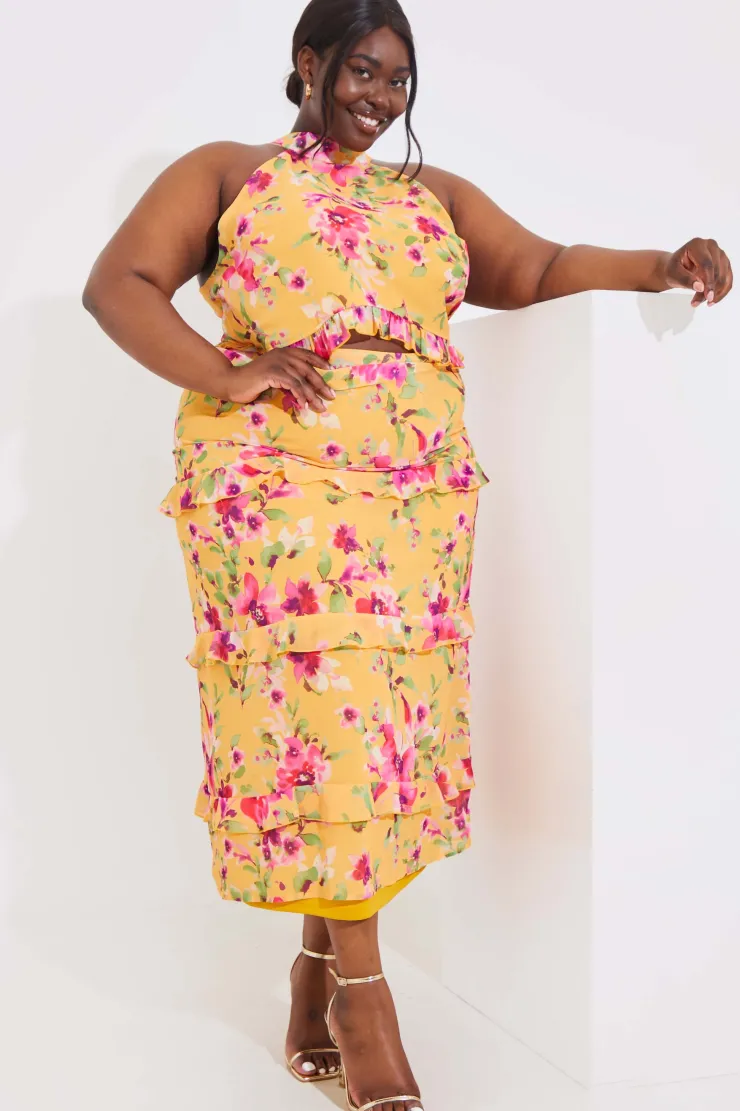 In the Style Floral Chiffon Maxi Co-Ord Skirt Lemon