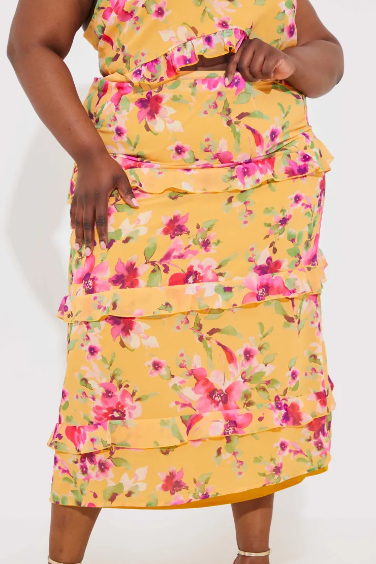 In the Style Floral Chiffon Maxi Co-Ord Skirt Lemon