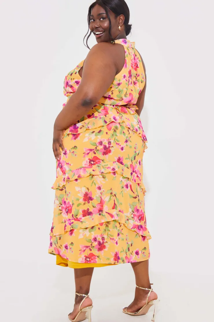 In the Style Floral Chiffon Maxi Co-Ord Skirt Lemon