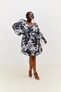 Best In the Style Floral Chiffon Wrap Sweetheart Mini Skater Dress Black