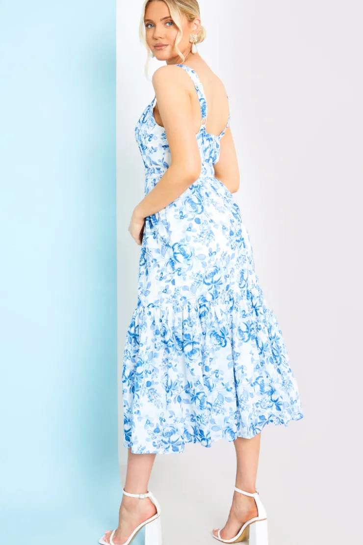 Sale In the Style Floral Corset Detail Midaxi Dress White