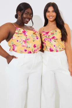 Clearance In the Style Floral Drape Bodysuit Lemon