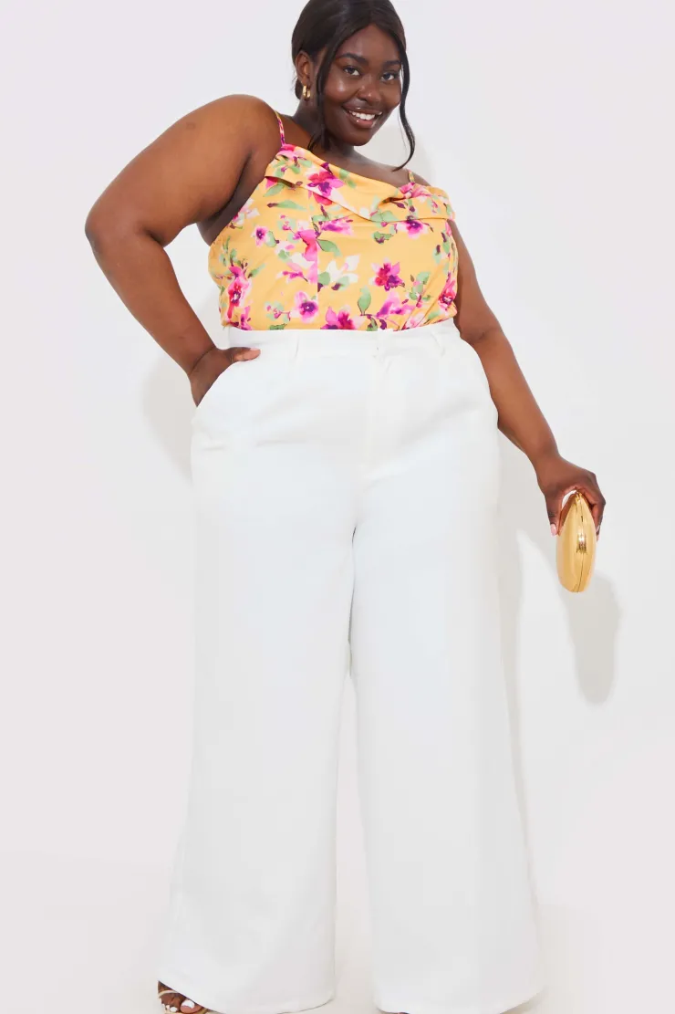 Clearance In the Style Floral Drape Bodysuit Lemon