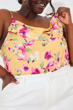 Clearance In the Style Floral Drape Bodysuit Lemon