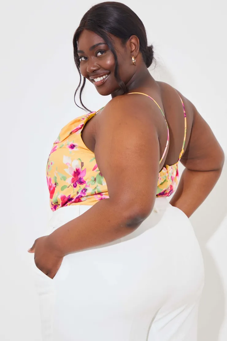 Clearance In the Style Floral Drape Bodysuit Lemon