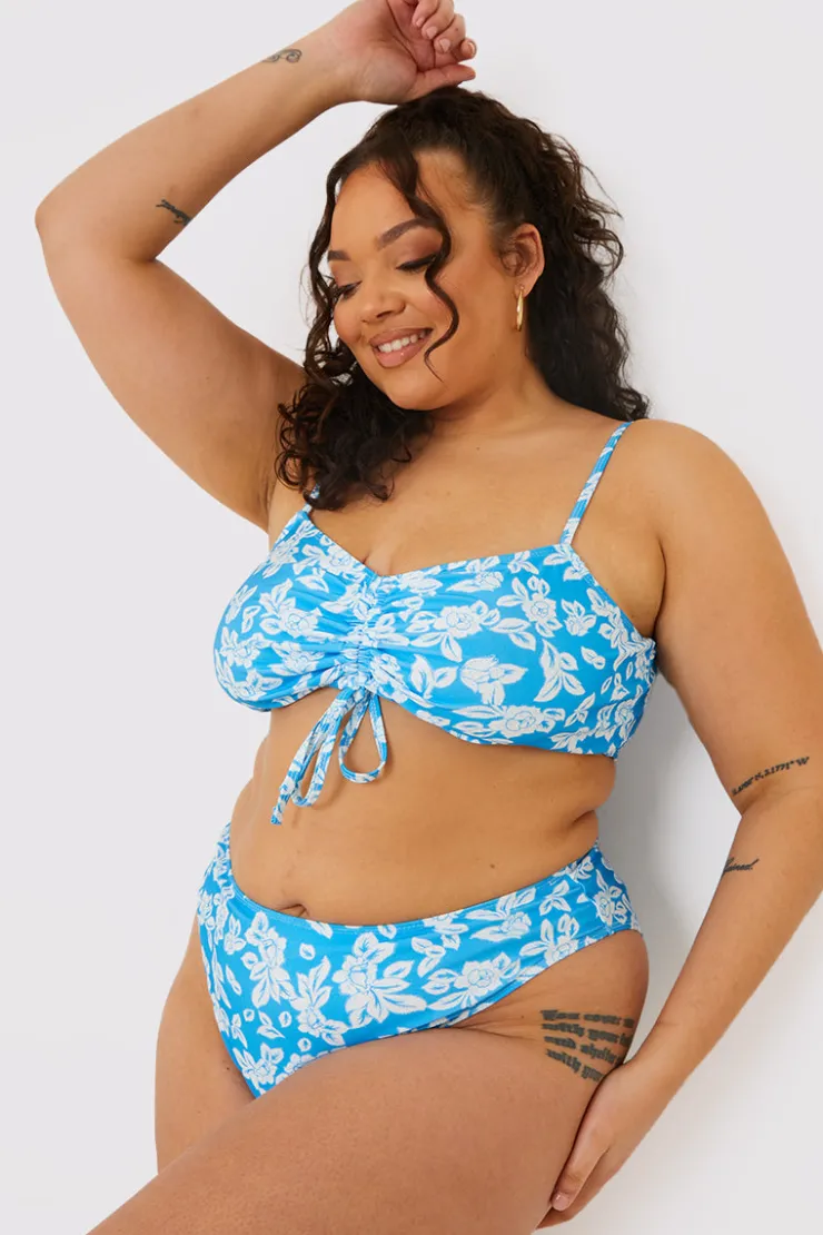 In the Style Floral High Leg Bikini Brief Blue