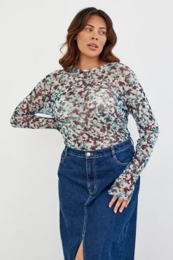 Sale In The Style Floral Mesh T-Shirt Print