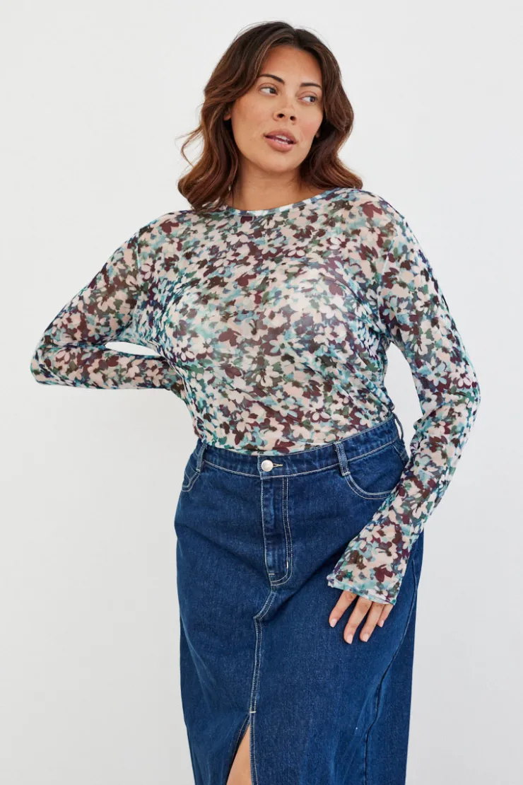 Sale In The Style Floral Mesh T-Shirt Print